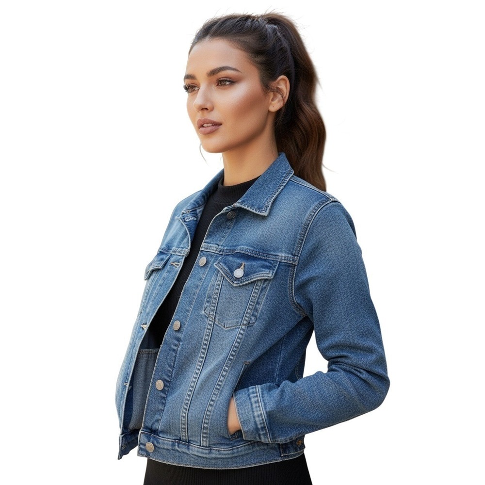 Nine Planet Vintage Y2K‎ Cropped Denim Jacket S Fitted Blue Jean Retro Cyber